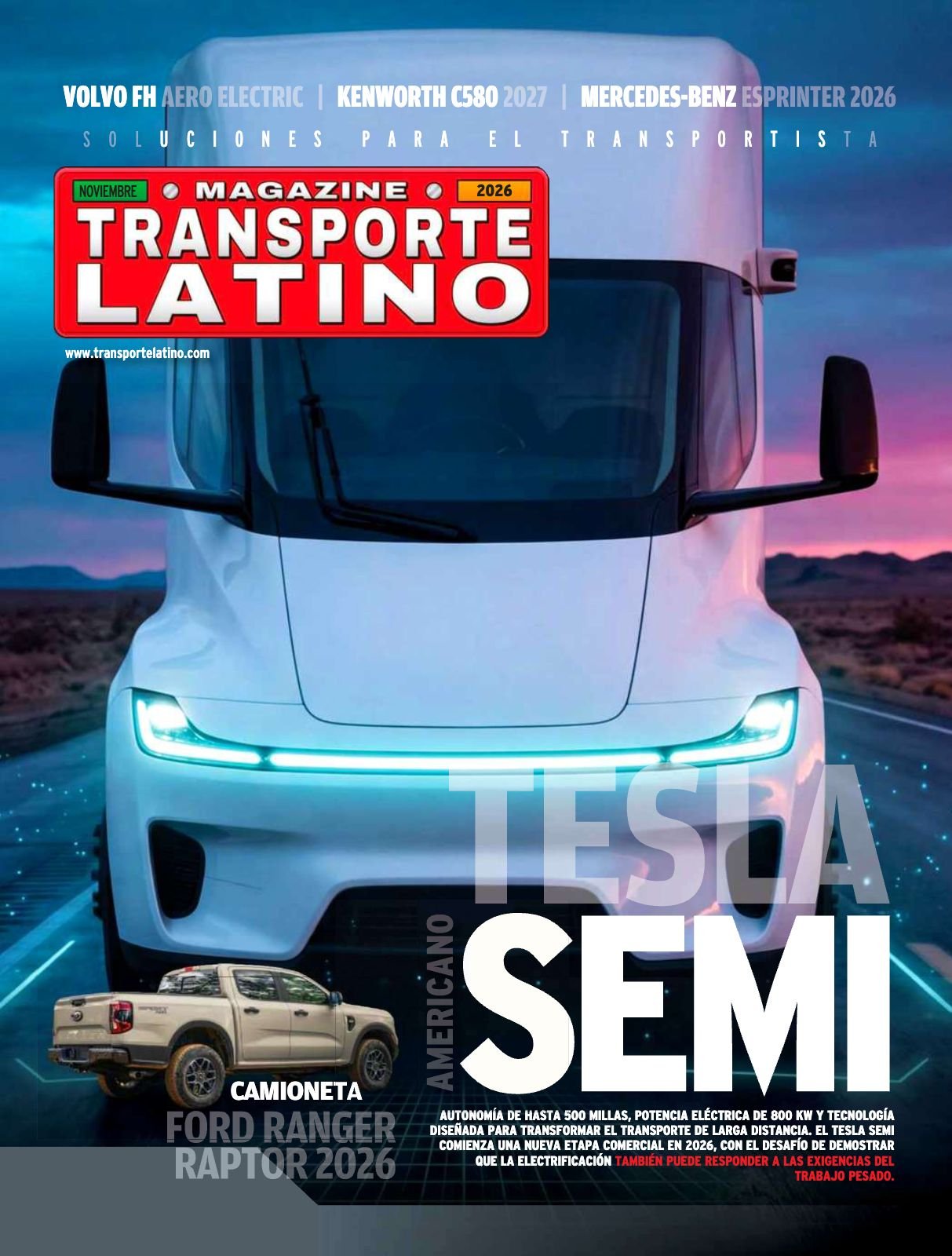 Portada de Transporte Latino, noviembre 2026: Tesla Semi